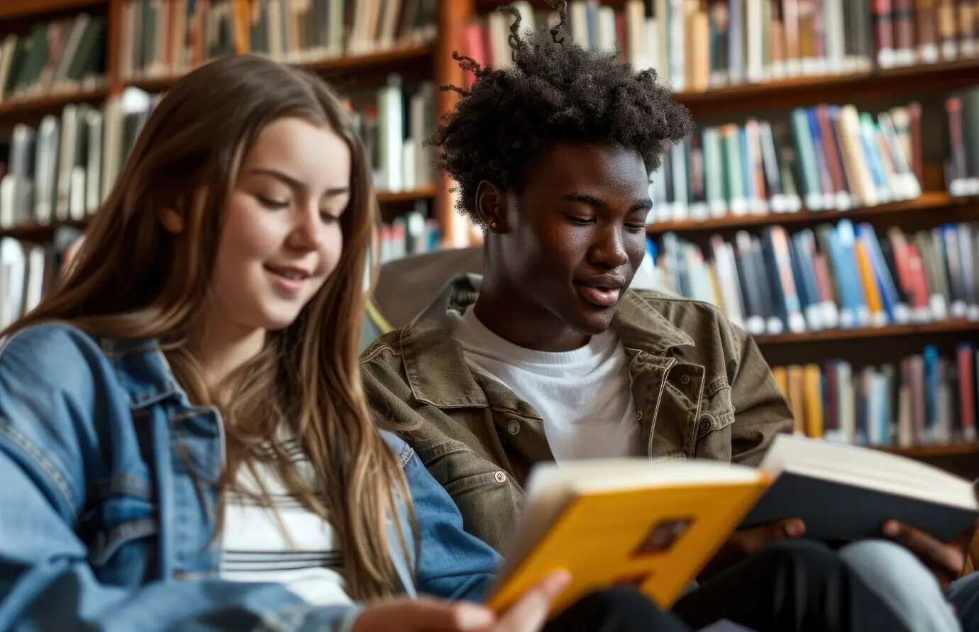 Eine vielfältige Gruppe von Teenagern und jungen Menschen, die gemeinsam Aktivitäten unternehmen und den Welttag der Jugendkompetenzen feiern.